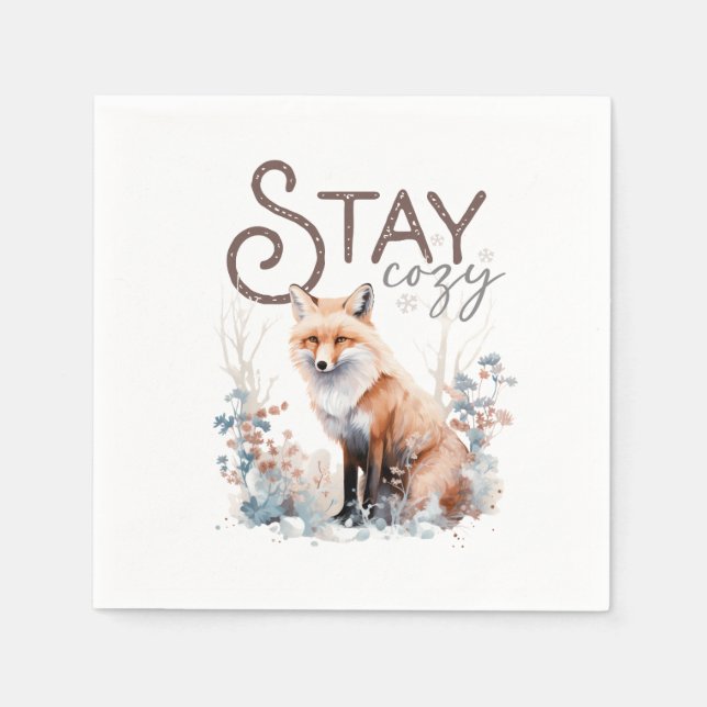 Stay Cozy Woodland Fox Christmas Napkin (Front)
