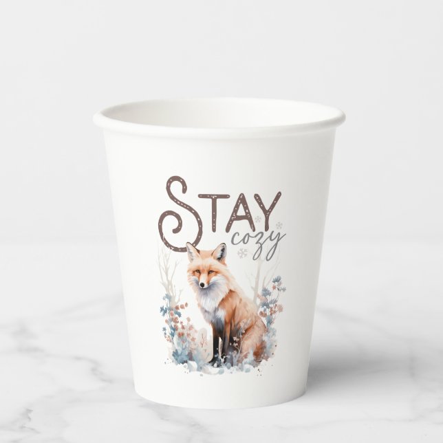 Stay Cozy Woodland Fox Christmas Paper Cups (Front)