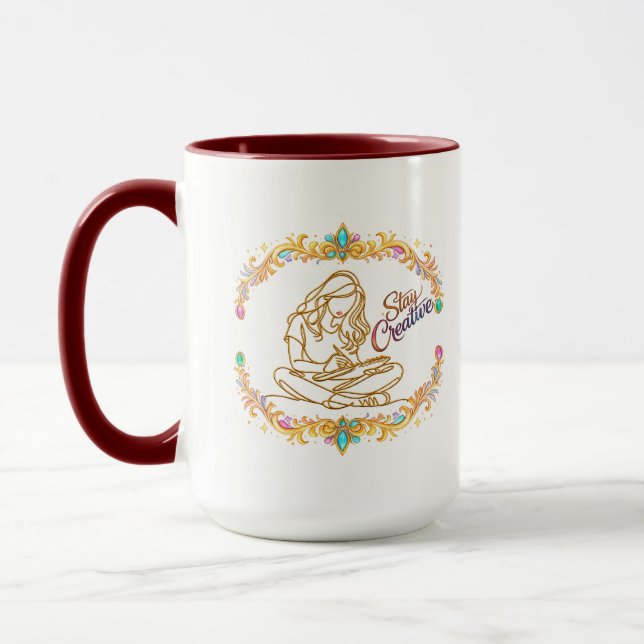 Stay Creative Gold Line Art Combo Mug & Cups (Left)