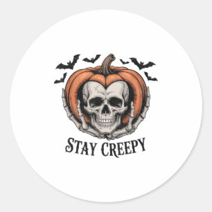Stay Creepy Dripng Heart Halloween Pumpkin Skeleto Classic Round Sticker