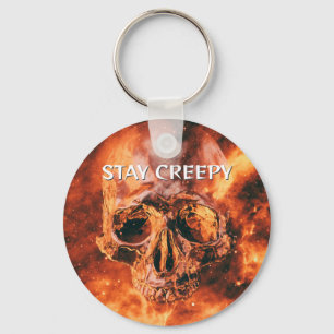 Stay Creepy. Flaming skull in space Keychain
