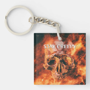 Stay Creepy. Flaming skull in space Keychain