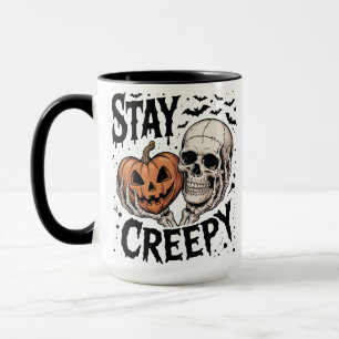 Stay Creepy Halloween Skeleton Skull Pumpkin Mug
