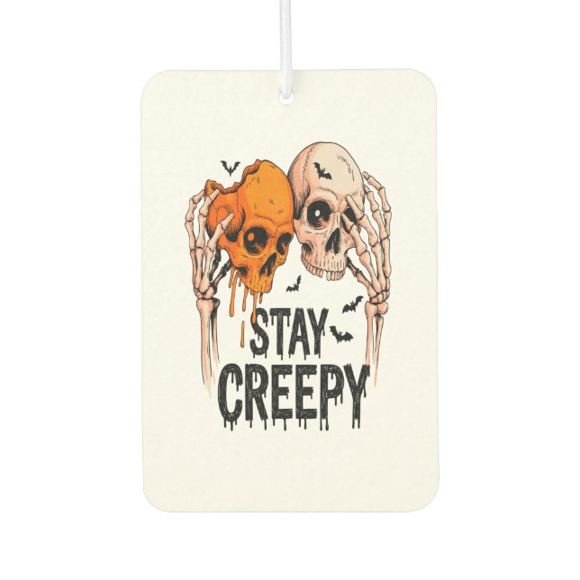 Stay Creepy PNG, Retro Skull Halloween Air Freshener (Front)