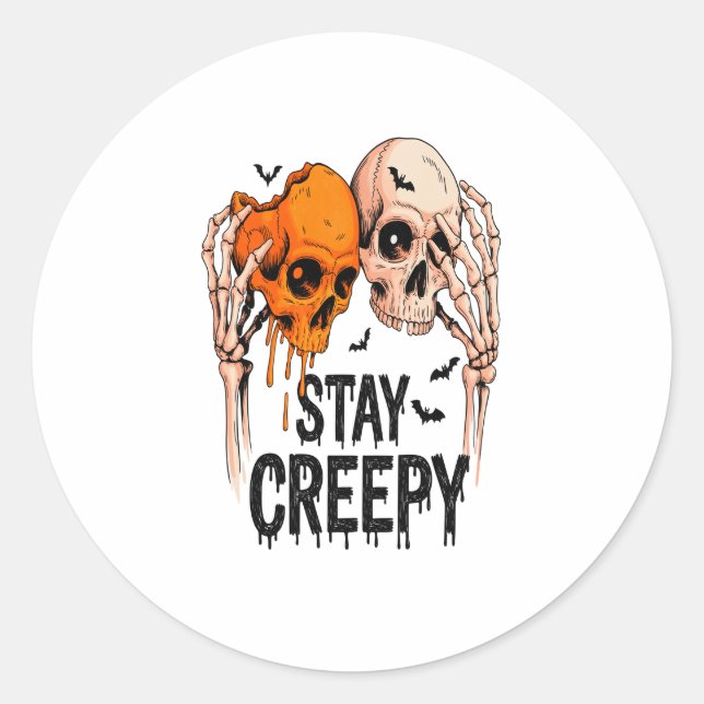 Stay Creepy PNG, Retro Skull Halloween Classic Round Sticker (Front)