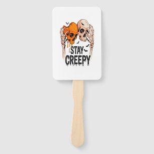 Stay Creepy PNG, Retro Skull Halloween Hand Fan