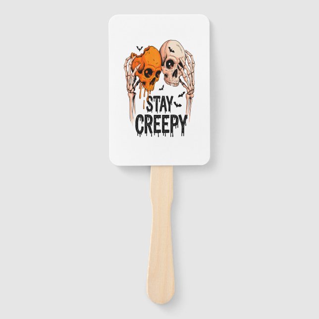 Stay Creepy PNG, Retro Skull Halloween Hand Fan (Front)