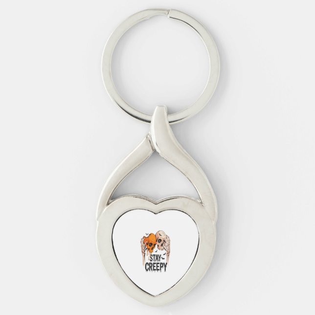 Stay Creepy PNG, Retro Skull Halloween Keychain (Front)