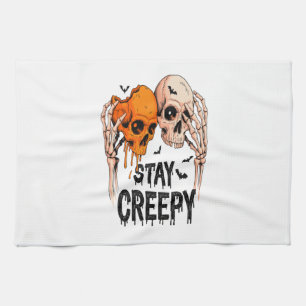 Stay Creepy PNG, Retro Skull Halloween Kitchen Towel