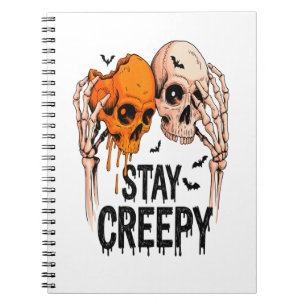 Stay Creepy PNG, Retro Skull Halloween Notebook