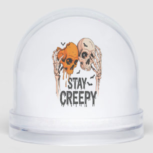 Stay Creepy PNG, Retro Skull Halloween Snowglobe