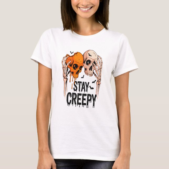 Stay Creepy PNG, Retro Skull Halloween T-Shirt (Front)