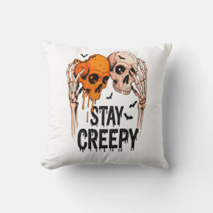 Stay Creepy PNG, Retro Skull Halloween Throw Pillow