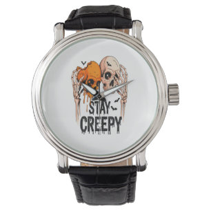 Stay Creepy PNG, Retro Skull Halloween Watch