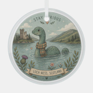 Stay Curious Cozy Cryptid Nessie Loch Ness Monster Glass Ornament