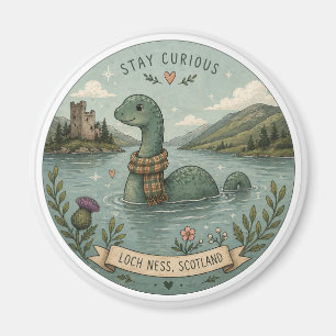 Stay Curious Cozy Cryptid Nessie Loch Ness Monster Magnet