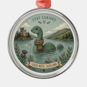 Stay Curious Cozy Cryptid Nessie Loch Ness Monster Metal Ornament