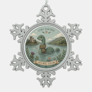 Stay Curious Cozy Cryptid Nessie Loch Ness Monster Snowflake Pewter Christmas Ornament