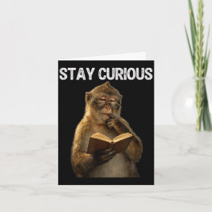 Stay curious funny monkey bookworm reading book card