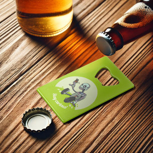Stay Curious! Robot Meets Butterfly Cartoon Credit Card Bottle Opener