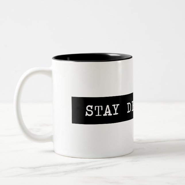 Stay Determined Typewriter Label Two-Tone Coffee Mug (Left)