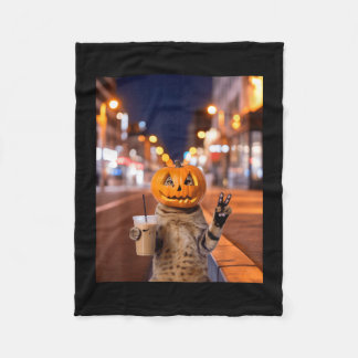 Stay feral halloween cat drinking iced coffee fleece blanket