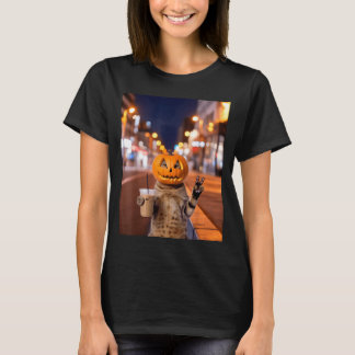 Stay feral halloween cat drinking iced coffee T-Shirt