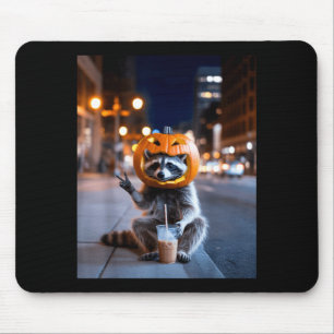Stay feral raccoon halloween drinking iced coffee mouse pad