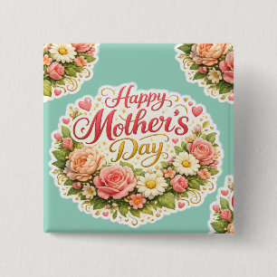 Stay floral wreath 2 inch square button