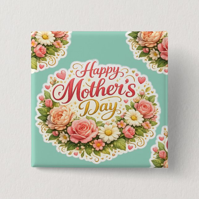 Stay floral wreath 2 inch square button (Front)