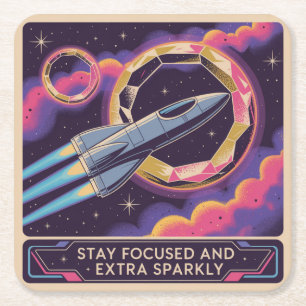 Stay Focused And Extra Sparkly Square Paper Coaster