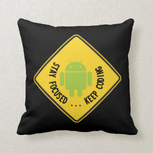 Stay Focused ... Keep Coding Bug Droid Sign Sides Throw Pillow