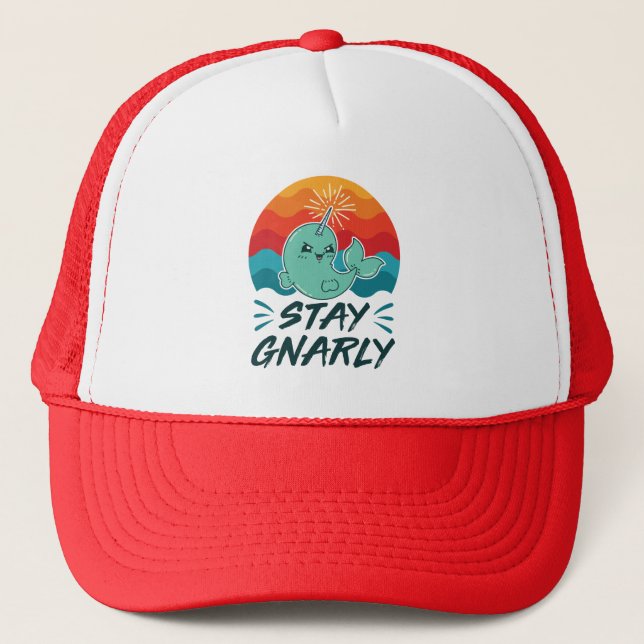 Stay Gnarly Cute Narwhal Narwhals Lover Trucker Hat (Front)