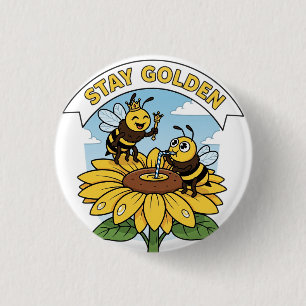 Stay Golden – Bee and Flower Illustration 1 Inch Round Button