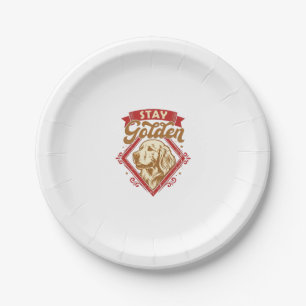 Stay Golden Retriever Dog Red Diamond_1 Paper Plate