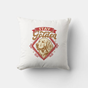 Stay Golden Retriever Dog Red Diamond_1 Throw Pillow