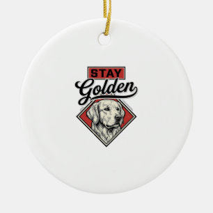 Stay Golden Retriever Vintage Dog Vector Design_1 Ceramic Ornament