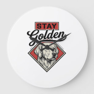Stay Golden Retriever Vintage Dog Vector Design_1 Large Clock