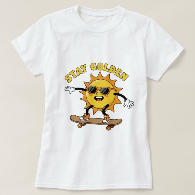 Stay Golden Skateboarding Sun T-Shirt – Retro Cool (Design Front)