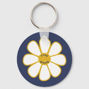 Stay Groovy Cute Retro Daisy Flower Keychain