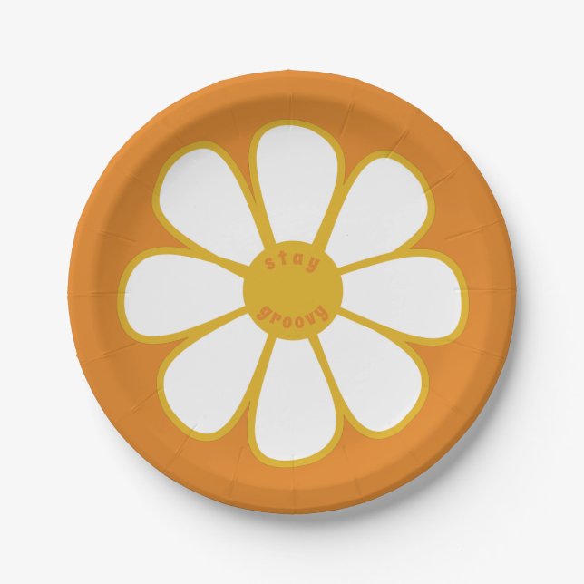 Stay Groovy Cute Retro Daisy Flower Paper Plates (Front)