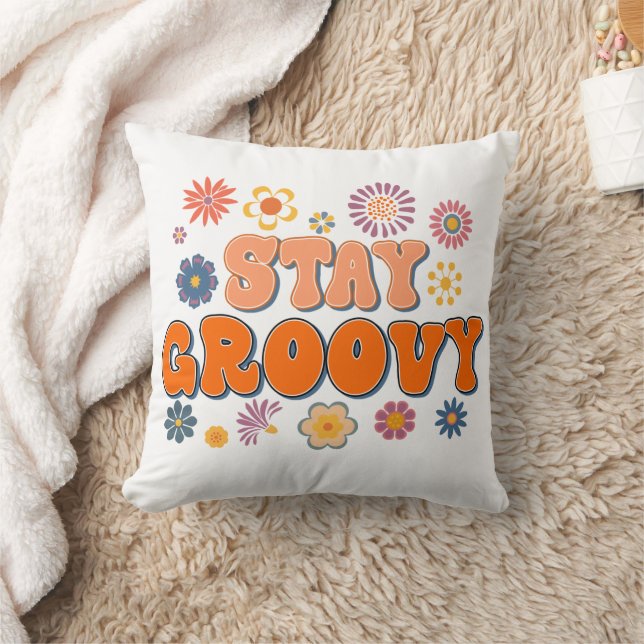 Stay Groovy Flower Power 60's Retro  Throw Pillow (Blanket)