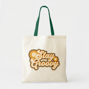 Stay Groovy Retro Floral 70s Typography Tote Bag