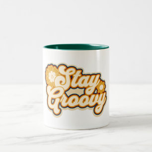 Stay Groovy Retro Floral 70s Typography Two-Tone Coffee Mug