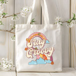 Stay Groovy Retro Rainbow Flowers Typography Tote Bag<br><div class="desc">Stay Groovy Retro Rainbow Flowers Typography Tote Bags features the text " Stay Groovy" in a retro script typography accented by clouds,  a rainbow and flowers. Perfect as a gift for her for birthday,  Christmas,  Mother's Day,  best friends,  sisters and more. Designed by Evco Studio www.zazzle.com/store/evcostudio</div>
