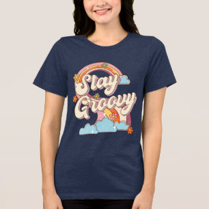 Stay Groovy Retro Rainbow Flowers Typography Tri-Blend Shirt