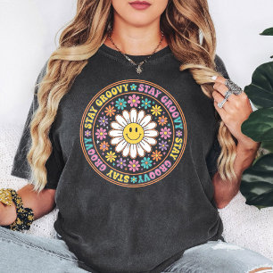 Stay Groovy Smiley Daisy Retro Flower T-Shirt