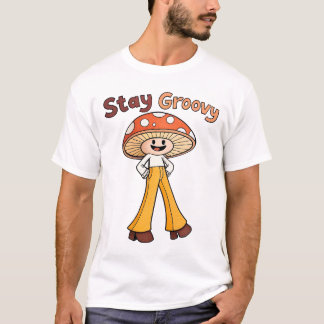 Stay Groovy Smiling Mushroom 70s Retro T-Shirt