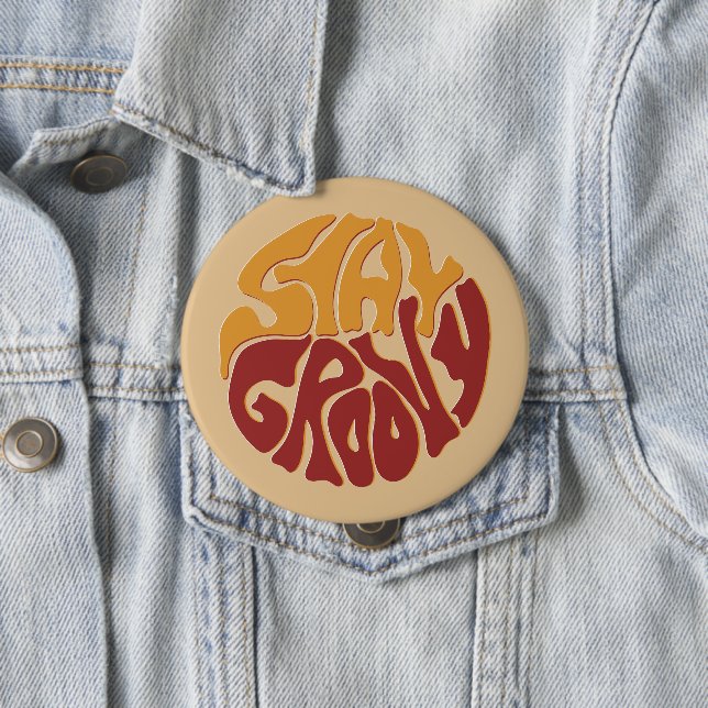 Stay Groovy with a Splash of Red and Yellow 4 Inch Round Button (In Situ)