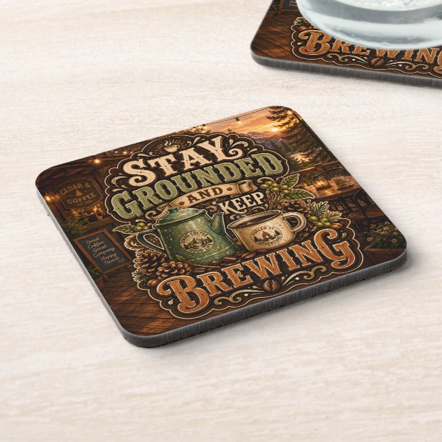 Stay Grounded And Keep Brewing Coaster (Left Side)